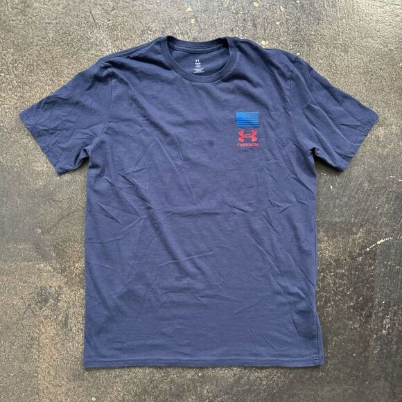 Under Armour Blue Freedom T-Shirt Short Sleeve Loose Fit Men’s Size Medium - Picture 1 of 13
